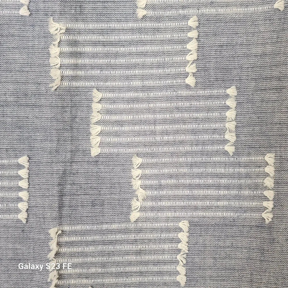 Anthropologie 100% Cotton Curtain Blue White 50x84 Fringe‎ Design SINGLE PANEL